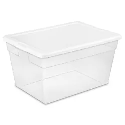 Sterilite 16598008 56 Quart Durable Heavy Duty Plastic Stackable Storage Container Boxes with Recessed Latching Lids, Clear (24 Pack)