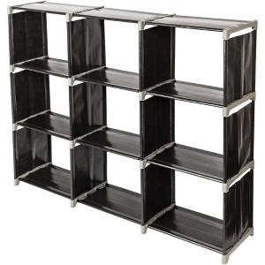 3-Tier 9-Cube Storage Shelf - Sturdy ABS plastic & steel frame, rustproof for multiple rooms in black. - 1 of 4