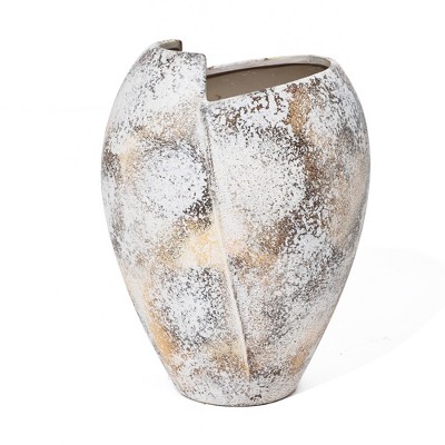 LuxenHome Modern Marble White 10-Inch Tall Stoneware Table Vase Multicolored
