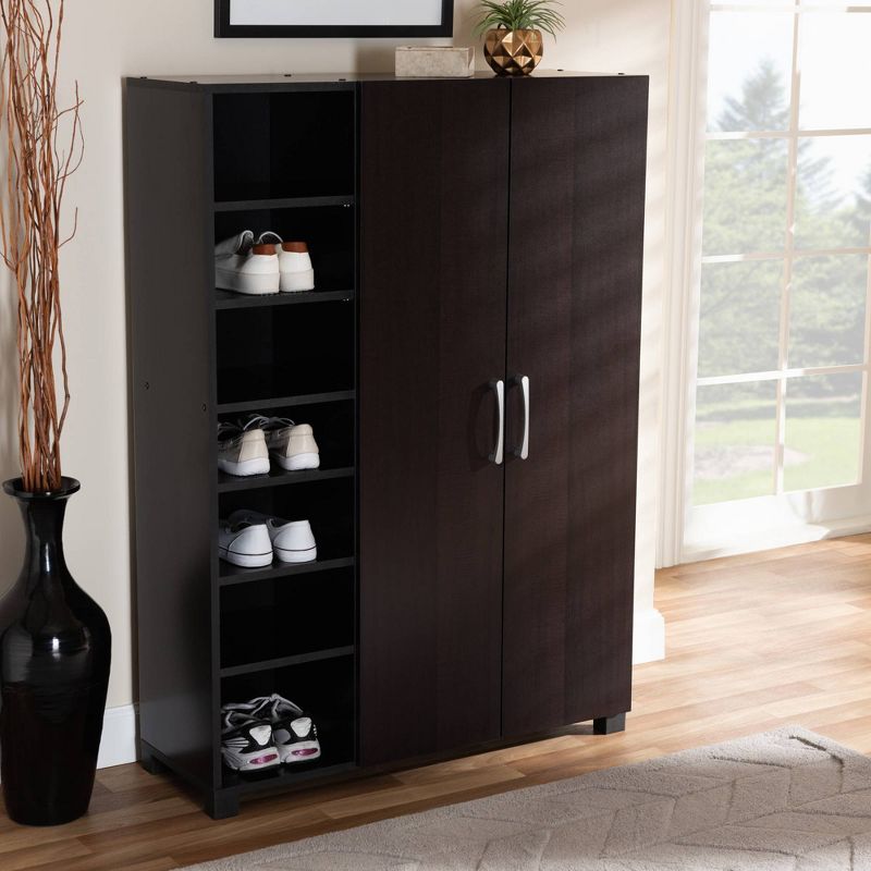 Marine Finished 2 Door Wood Entryway Shoe Storage Cabinet with Open Shelves Brown - Baxton Studio, 4 of 12