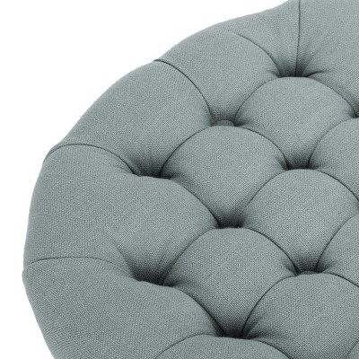 Sky Blue Tufted Round Linen Storage Ottoman