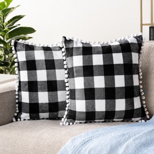 PAVILIA Set of 2 Pom Pom Throw Pillow Covers, Decorative Pompom Fringe Square Cushion Cases for Couch Sofa Bed - 1 of 4