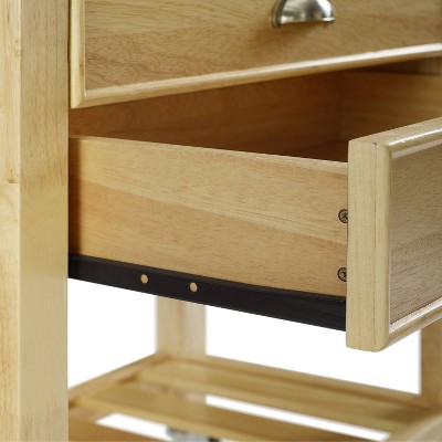 Bristol Natural Wood Drop-Leaf Kitchen Cart with Storage