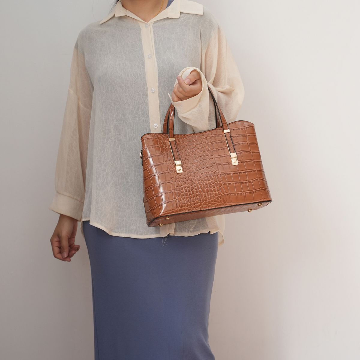 MKF Collection Aurelia Crocodile-Embossed Vegan Leather Women's Tote Stylish Shoulder Handbag by Mia K - thumbnail 10