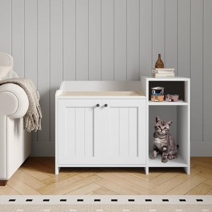 Nasitip Cat Litter Box Enclosure with Storage Shelf & Barn Door, Hidden Litter Cabinet End Table - 1 of 4