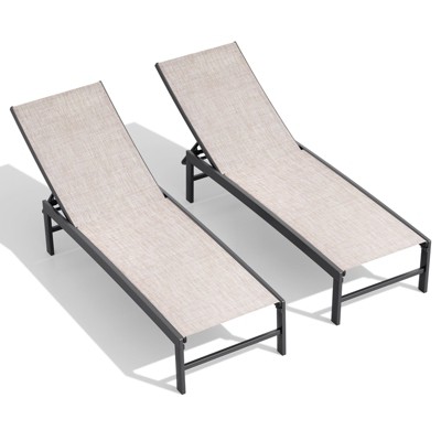 Crestlive Products Chaise Lounge Chair Outdoor Set of 2 Adjustable 5 Positions Pool Tanning Recliner Outdoor Lounge Furniture