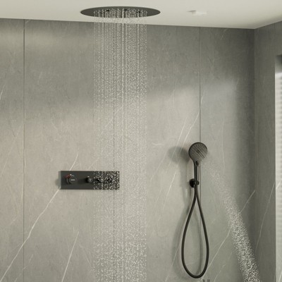Matte Black Wall-Mounted Rain Shower System with Handheld