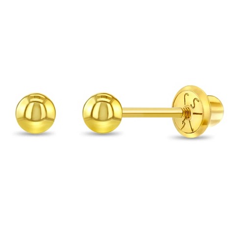 14K Yellow Gold Ball Screw Back D/C Half Ball Stud Earrings