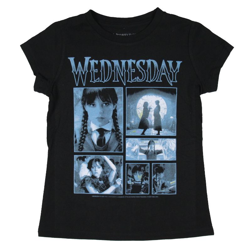 Wednesday Addams Girls' Wednesday TV Series Scenes Kids T Shirt Tee, 1 of 4