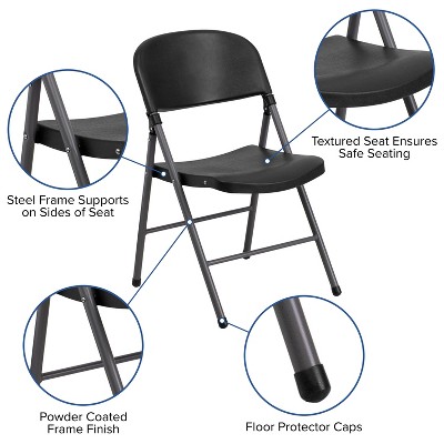Black Metal Armless Folding Reception Chairs, Set of 2