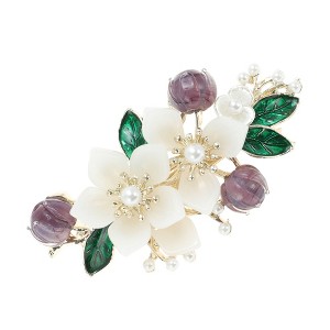 Unique Bargains Anagallis Flower French Barrette Hair Clips Purple Beige 1 Pc - 1 of 4