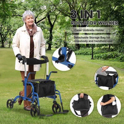 Rollator Walker for Seniors with Seat, 3 in 1 Walker Wheelchair Combo with 8¡± Non-Slip Wheels Reversible Backrest Detachable Footrests