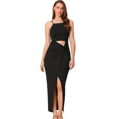 Allegra K Women's Maxi Spaghetti Strap Cut Out Twist Front Pencil Split Club Party Long Dress