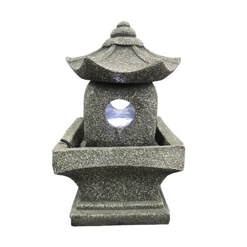 11" Pagoda Tabletop Water Fountain with LED Light Gray - Hi-Line Gift - image 1 of 4
