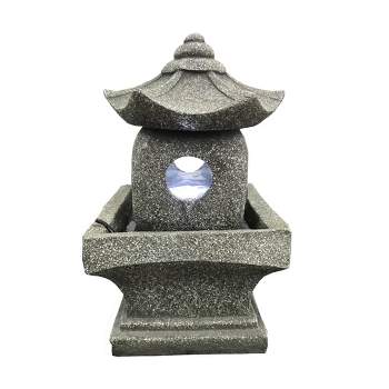 11" Pagoda Tabletop Water Fountain with LED Light Gray - Hi-Line Gift