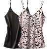 Ekouaer Women's 2 Pcs Satin Camisole Silky Pajama Tank Tops V Neck Soft Spaghetti Strap Loose Basic Sleepwear - 4 of 4