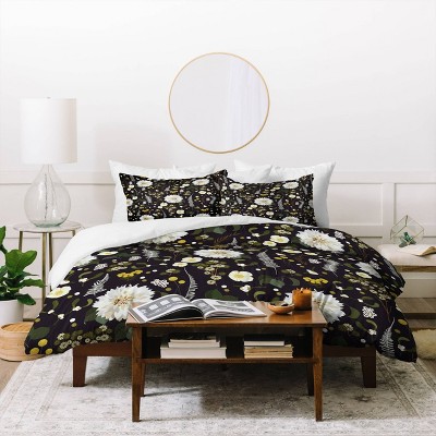 Iveta Abolina Ava Night Floral Print Duvet Cover & Sham Set Black - Deny Designs