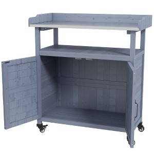Aghana Digitals Country Farmhouse Outdoor Fir Wood Potting Bench with Galvanized Top, Storage - 1 of 4