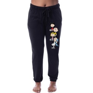 Peanuts Womens' Charlie Brown Snoopy Lucy Sally Linus Jogger Pajama Pants Black - 1 of 3