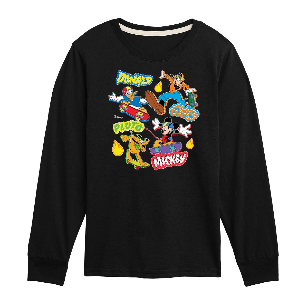 Boys' - Disney - Mickey Goofy Pluto Donald Skate Crew Long Sleeve Graphic T-Shirt - thumbnail 6