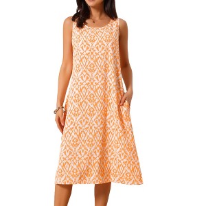 INSPIRE CHIC Women's Summer Beach Casual Sleeveless Crewneck Printed Midi Sundress with Pockets - 1 of 4