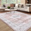 Faux Wool Boho Vintage Floral Printed Area Rug Ultra Thin Low Pile, Machine Washable Stain Resistant  Non Slip Non Shedding Pet Friendly Floor Rug - 4 of 4