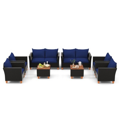 Tangkula 8 PCS Wicker Patio Furniture Set w/ Removable Cushions Storage Coffee Table
