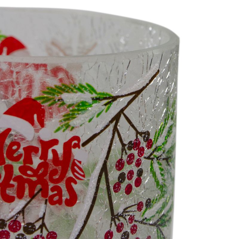 Northlight 8" Hand Painted Christmas Cardinal and Pine Flameless Glass Christmas Candle Holder, 4 of 7