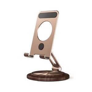 The Misty Moon's Rotatable and Foldable Walnut Wood Gold Desktop Phone Stand - 1 of 4