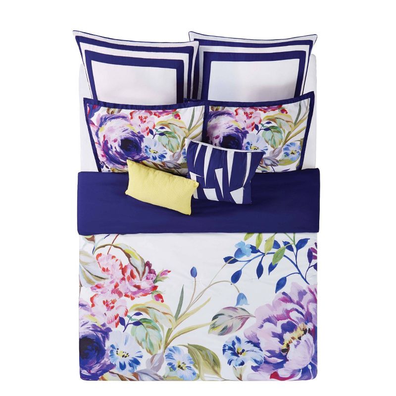 Christian Siriano Garden Bloom Full/Queen Comforter Set Purple/White/Green, 4 of 6
