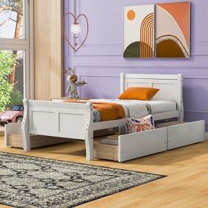 NicBex Twin/Full/Queen Size Platform Bed Frame with 4 Drawers,Wood Platform Bed with Headboard and Footboard,Solid Wood Slats Support,Easy Assembly - 1 of 4
