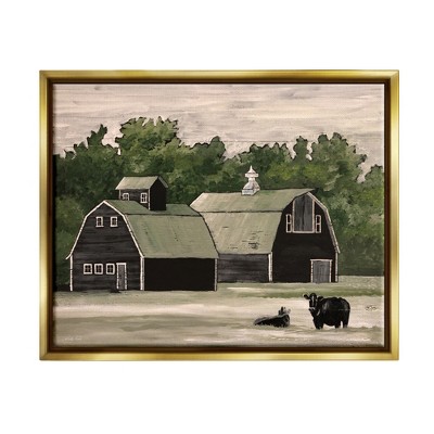 Stupell Industries Stable Barn Country Rural Cattle Framed Floater Canvas Wall Art
