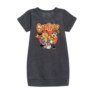 - Garfield - Garf And Odie Logo Graphic Short Sleeve Fleece Dress - 1 of 3