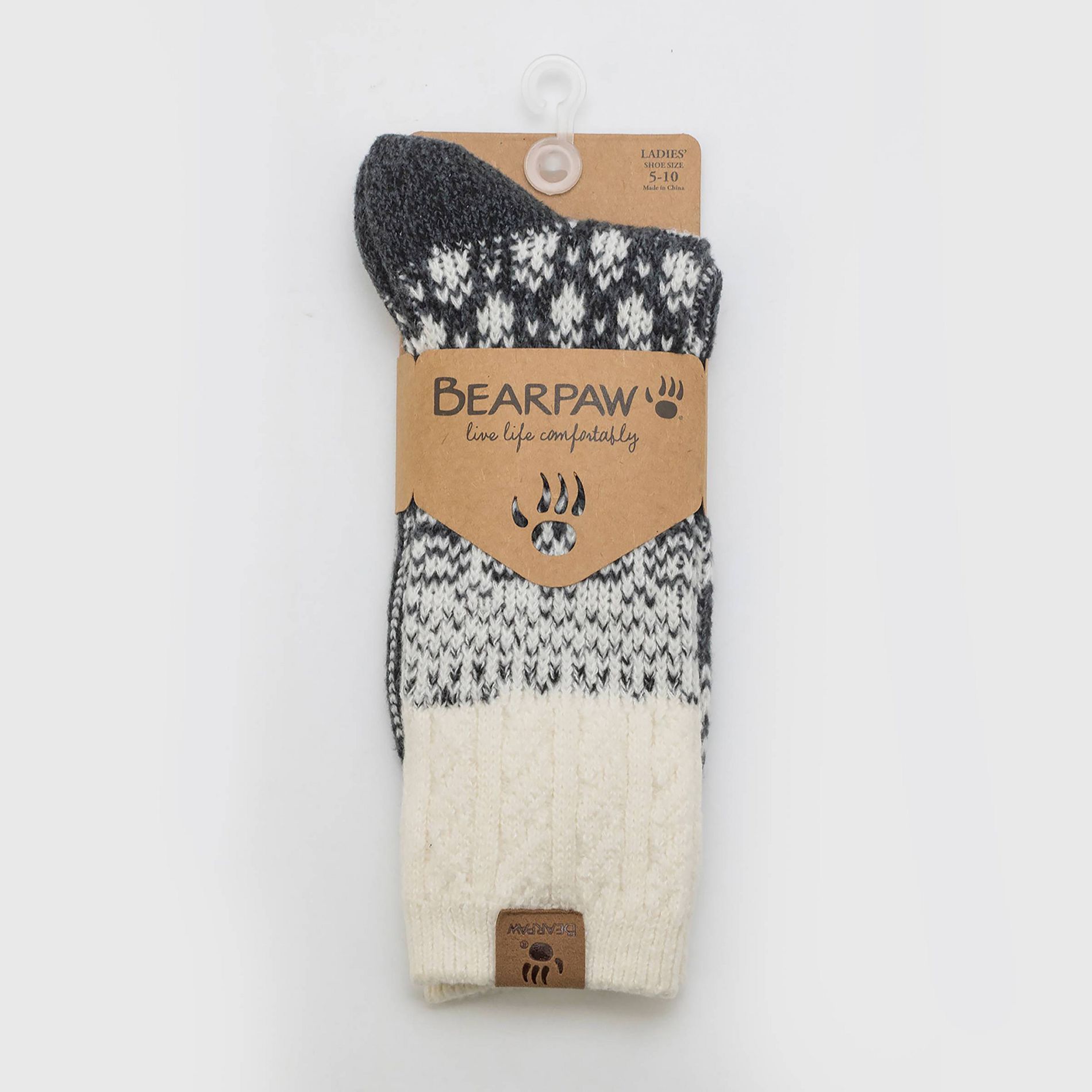 Bearpaw Women's Boot Crew Socks Fair Isle & Cable color 1pk - Black