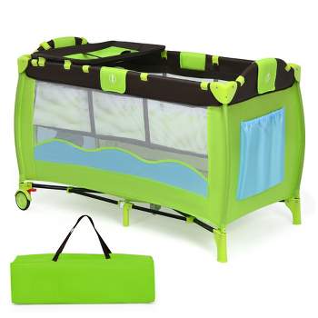 Costway Baby Crib Playpen Playard Foldable Bassinet Infant Bed Coffee/Blue/Green/Pink