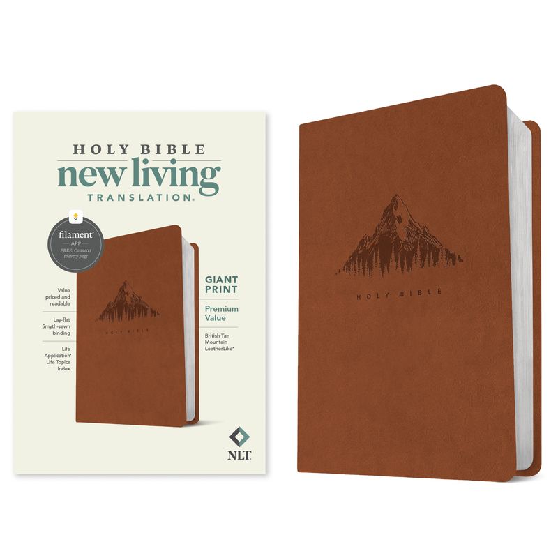 NLT Giant Print Premium Value Bible, Filament-Enabled Edition (Leatherlike, British Tan Mountain) - (Leather Bound), 1 of 2