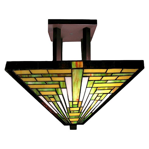 Tiffany Style Frank Lloyd Wright Mission Ceiling Lamp