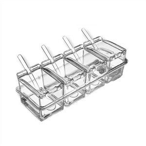 Aoibox 4-Piece Condiment Containers with Lids, Acrylic Spice Box Set for Salt, Sugar, Pepper,Includes Spoons&Non-Slip Tray for Countertop Organization - 1 of 4
