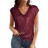 Womens Full Sequin Tops Glitter Party Shirt Short Sleeve Sparkle Blouses V-Neck Summer Tunic Shirts - 2 of 4