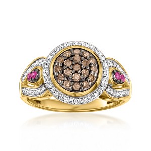 Ross-Simons 0.60 ct. t.w. Brown, White and Red Diamond Ring in 18kt Gold Over Sterling - 1 of 4