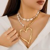 Oversized Heart Pendant Necklace | Y2K Chunky Pearl Choker Set - 4 of 4