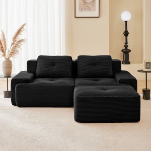 QingMoon 117" L-Shaped Sectional Sofa, Corduroy 3-Seater Couch with Pearl-like Piping and Tufted Design for Living Room and Apartment, No Assembly - 1 of 4