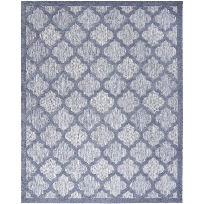 Denim Blue and White Synthetic Trellis Flat Woven Rug 7' x 10'
