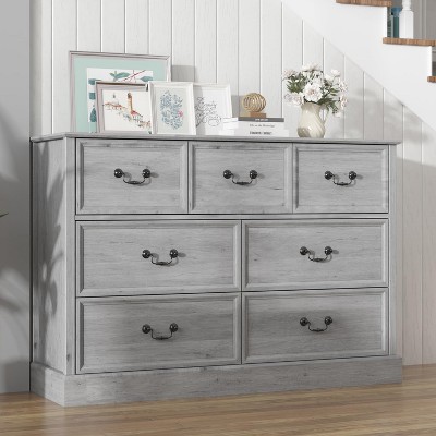 Dresser for Bedroom with 7 Drawers,Wood Dresser Chest of Drawers Organizer Storage
