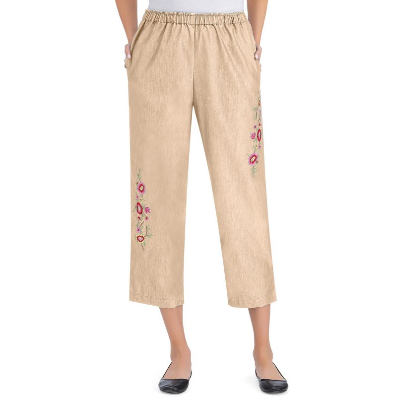 Collections Etc Embroidered Denim Capri Pants, 2 of 6