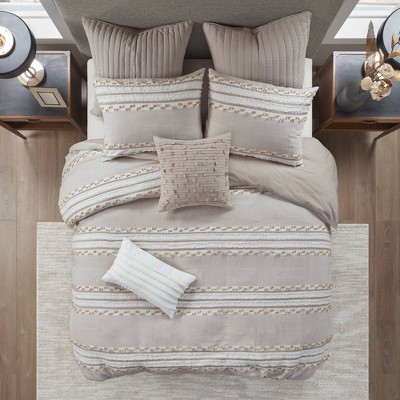 3pc Full/Queen Lennon Organic Cotton Jacquard Duvet Cover Set - Taupe