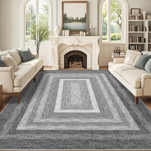 Braided Printed Pattern Rug, Soft Foldable Low Pile Non-Slip Floor Mat, Farmhouse Bordered Indoor Carpet for Living Room, Bedroom - 1 of 4