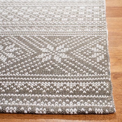 Grey and Ivory Floral Cotton Flat Woven Runner Rug