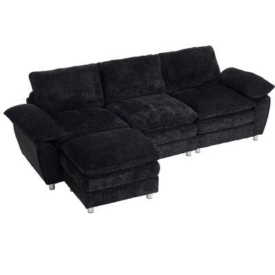 TiramisuBest Modern Deep 3-Seat Sofa Couch with Ottoman, Modular Sectional Sofa with Storage, Sideboard Buffet Style Design for Living Room