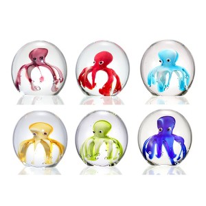 SPI Home Art Glass Octopus Mini Paperweights Set of 6 – Colorful Handcrafted Glass, 3.5" Size, Coastal-Inspired Decor Accent - 1 of 3